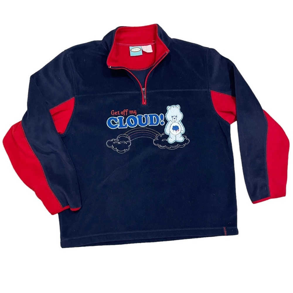 Vtg Embroidered Care Bears Grumpy Bear Get Off My Cloud 1/4 Zip Fleece Pullover